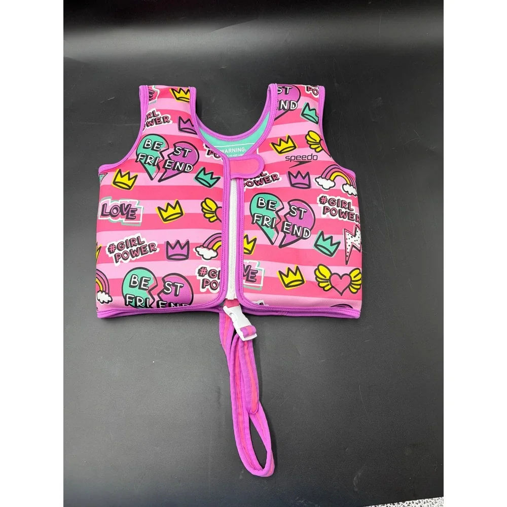 Speedo Girl Power Swim Flotation Vest Pink Striped UV50 Ages 4-6 45-60lbs